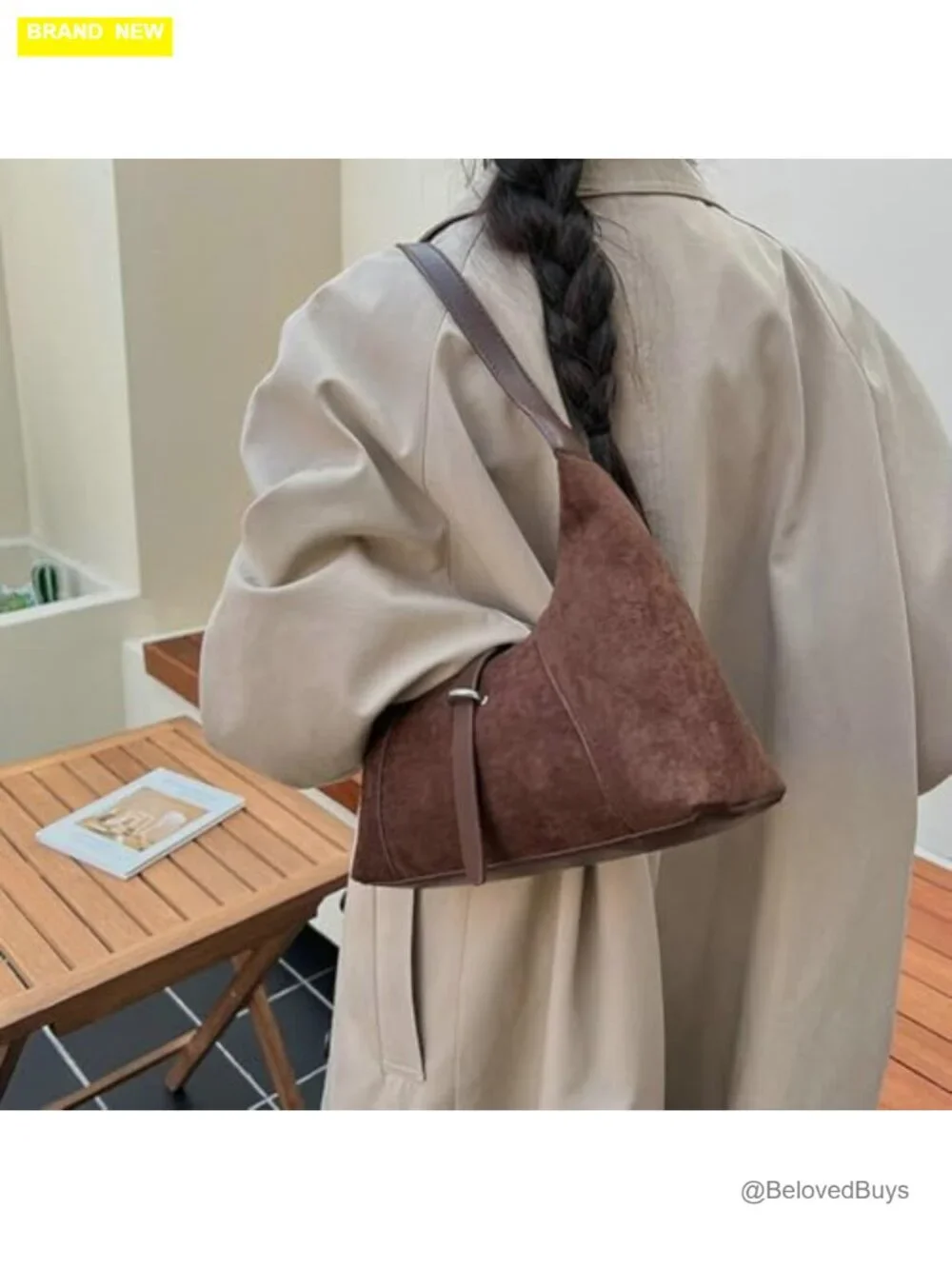 Suede Crescent Shoulder Bag Small Hobo Underarm Purse Crossbody
